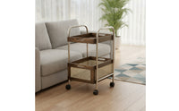 Storage Cart with Wood Trays Compact Two-Tier Trolley Easy Assembly for Bedroom