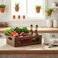 2 Pieces Wooden Display Crate Multipurpose Wood and Wire Basket Rustic Design Farmhouse Storage Bin for Kitchen, Pantry, Lavatory