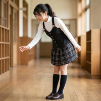 Pleated Cosplay Outfit with Vest Layered Cosplay Costume High-Neck School Outfit Sleeveless for Cosplayers
