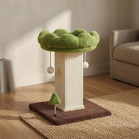 Scalloped Edge Scratching Post Cat Tree Hanging Ball Toys Small Cat Tree Green and Brown Sisal Scratching Post Stable Base