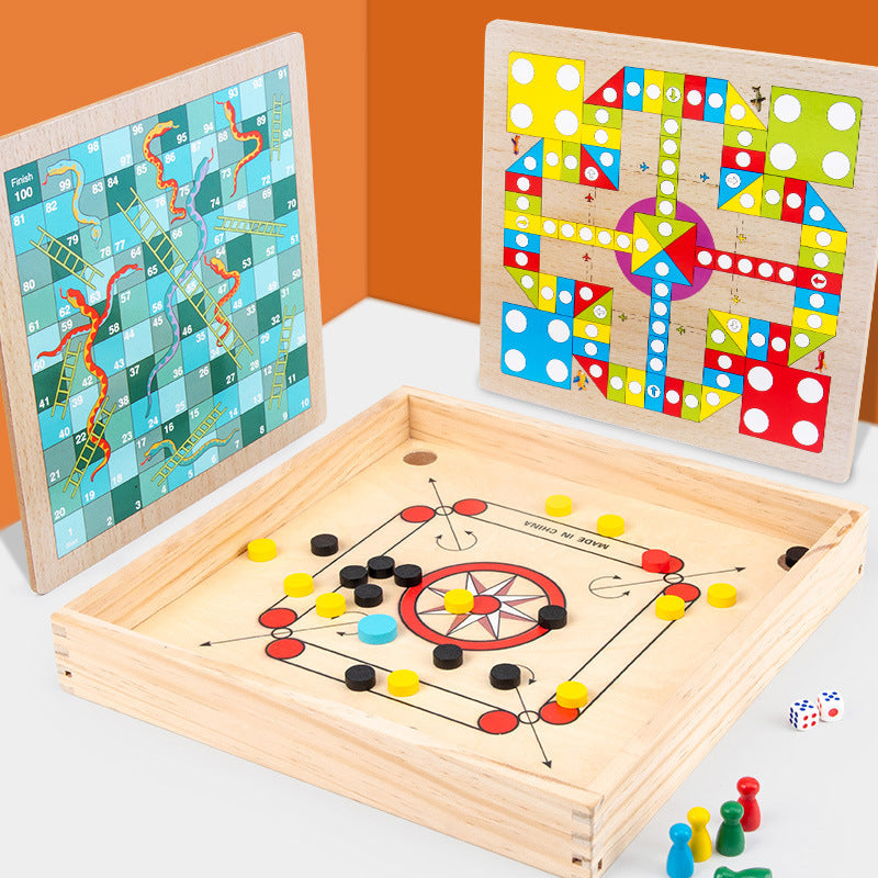 Wooden 3-in-1 Chess Board Game - Family Interactive Toy