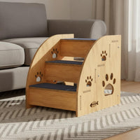 Non-Slip Dog Stairs Wear-Resistant Non-Slip Pet Steps Dog Stairs for High Bed Hardy Wood Wooden Pet Steps Paw Print Cutouts