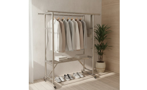 Free Standing Rolling Clothes Rack with Shelf Heavy Duty Clothes Rack with Shelf Portable Double-Tier for Balcony