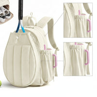Quilted Tennis Backpack Padded Racket Backpack Adjustable Sports Bag with Racket Pocket Handshands-off for Pickleball Players, Athletes, Gym
