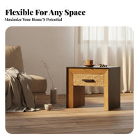 Rustic Cube End Table Japanese Rustic Aesthetic and Design Nightstand Vintage Look Small-Sized Size for Farmhouse Decor Fans