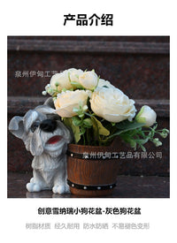 跨境仿真创意雪纳瑞小狗花盆摆件树脂工艺品户外花园庭院阳台装饰