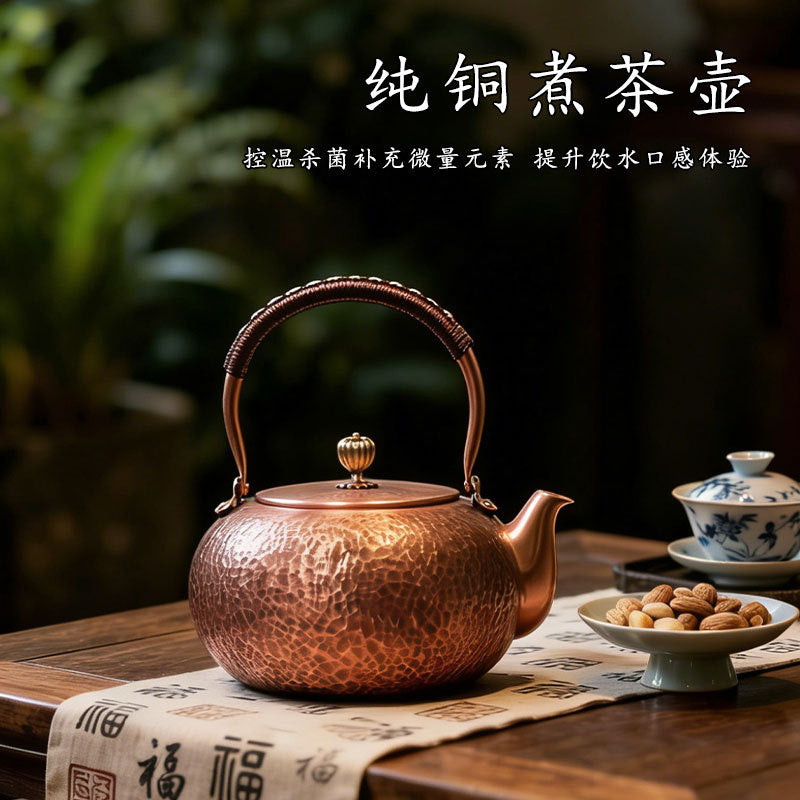 Pumpkin-Shaped Chinese Style Large Capacity Copper Kettle, Pure Copper Teapot for Tea Brewing, Wholesale