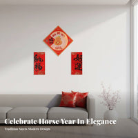 Horse Year Fu Sticker, 2026 Holiday Couplets, Rotating Door Decor, Chinese Red, Entry