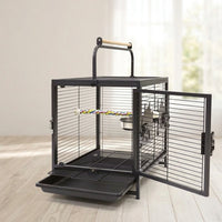 Portable Bird Cage for Small Animals, Metal Budgie Cage with Handle and 2 Doors, Cockatiel Cage with Perch Food Bowls for Outdoor Car Travel