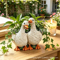 Resin Duck Couple Flower Pot Planter for Garden and Balcony