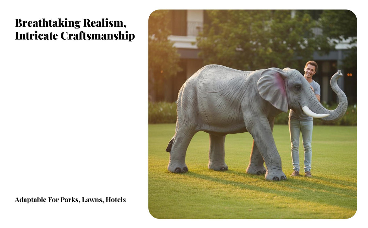 Fiberglass Elephant Model Lifelike Design Large Elephant Sculpture Weather Resistant Outdoor Decoration for Landscapers, Parks, Hotel Entrances, Lawns