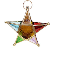 Moroccan Iron Five-Point Star Lantern with Colored Glass