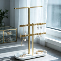 Luxury Black Metal Earring Display Rack with Two Tiers for Home Organization