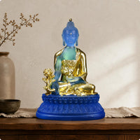 Therapeutic Buddha Statue Gold Foil Resin Buddha Sculpture Ornate Details