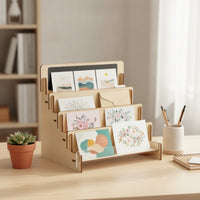 Stepped Tiered Display Rack with Writing Board Easy to Assemble Greeting Card Display Rack Compact Greeting Card Holder Versatile for Teachers, Craft Fairs