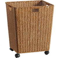 Large American Style Laundry Hamper with Wheels, Light Luxury, Wicker Look, Plastic, for Bathroom