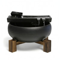 Ceramic Fountain with Wooden Stand Relaxing for Desk, Tea Table