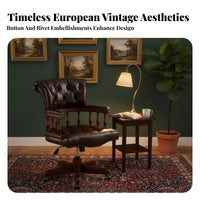 Leather Upholstery Carved Wood managerial Chair High rear Support Rolling Task Chair Vintage Design Office Furniture Height Adjustable for managerials, Professionals, Students, Study Room, Library, Work