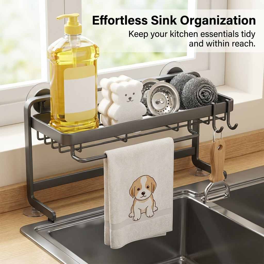 Sink Metal Over the Dish Drying Rack, Versatile Draining with Tray for Kitchen Countertop, No-Drill Cloth Holder, Rectangular Organizer for Students