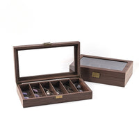 Retro Wooden Sunglasses Storage Box with Transparent Lid, Multi-Compartment