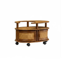 2-Tier Rolling Trolley Woven Design Crescent-Shaped Rolling Cabinet for Bedroom