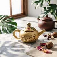 Mini Brass Teapot Decor Matte Finish Mini Teapot Decor Embossed Horse Motif