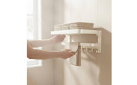 Folding Washroom Shelf with Towel Bar Advanced Aluminum Alloy Foldable Towel Rack with Hooks Rustproof for Restroom