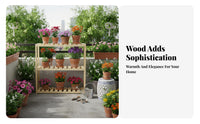 Wooden Plant Stand Slatted Shelves Multi-Tier Flower Shelf Sturdy for Homeowners