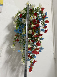 Patriotic Hanging Flower Basket for Red, White, and Blue Holiday Party Decoration
