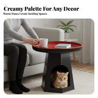 Round Nightstand with Cat hideaway Minimalist Aesthetic Cat Condo End Table