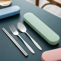 Chopsticks, Spoon, Fork Set with Case, Trio Set, Portable Cutlery Set, Stainless Steel, For Students, Office, Picnic