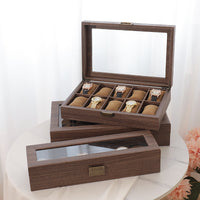 12-Slot Watch Storage Box with Wood Grain PU Leather