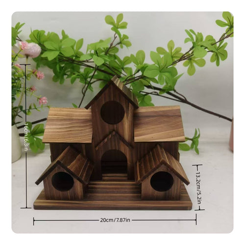 Rustic Birdhouse Feeder Tree Mounted Wood Bird Feeder House Weather-Resistant