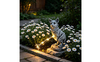 Lighted Dog Statue Gray Finish Yard Ornament LED Lights Garden Decor for Patio