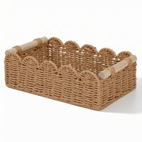 Handwoven Paper Rope Storage Basket Braided Scalloped Basket Multi-Functional Handmade for Shelves