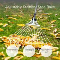 Adjustable Stainless Steel Telescopic Lawn Rake