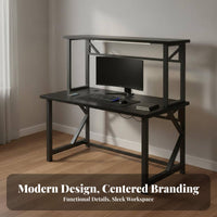 Computer Desk with Hutch Gaming Desk with Shelf Home Office Study Table Workstation Sturdy Steel Frame Intelligent Cable Management Suitable for Home Office Teen Bedroom Dorm Room Small Space