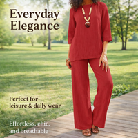 Airport Outfit 2 Piece for Women with Long Sleeve Top, Loungewear Set in Breathable Linen Blend, Loose Fit Travel Clothes for Everyday Wear