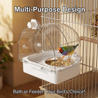 Hanging Bird Bath for Cage with Transparent Cover, External Basin for Parakeets and Parrots, Easy Clean Bowl, Large White Space Style