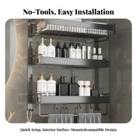 Drillno-Drill Installation 3-Tier Towel Rack with Bar Easy to Install Wall-Mounted Organizer with Shelves and Bar Space-Saving Design Bathroom Furniture Rust-Resistant for Apartment Dwellers, Homeowners, Families, Restroom, Shower Room, Spa, Gym