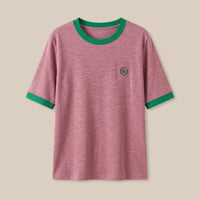 Going Out Tops for Women with Embroidered Detail, Casual Oversized T Shirts in Slub, Round Neck Tees with Colour Block Design