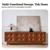 Vintage Aesthetic Low TV Cabinet with Rattan Door Mid-Century-centuryera Design Living Room Furniture Small Space compact-friendly Media Console Multi-Purpose for Apartment Dwellers, Homeowners, Interior Decorators, Entryway, Bedroom, Home Office, Kitchen