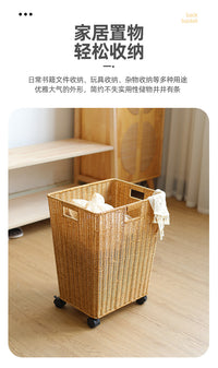 Large American Style Laundry Hamper with Wheels, Light Luxury, Wicker Look, Plastic, for Bathroom