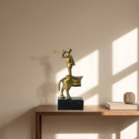 Figure on Marble Base Gold-Toned Sculpture with Marble Base Shiny Figure Statue Black Decorative Sculpture Compact