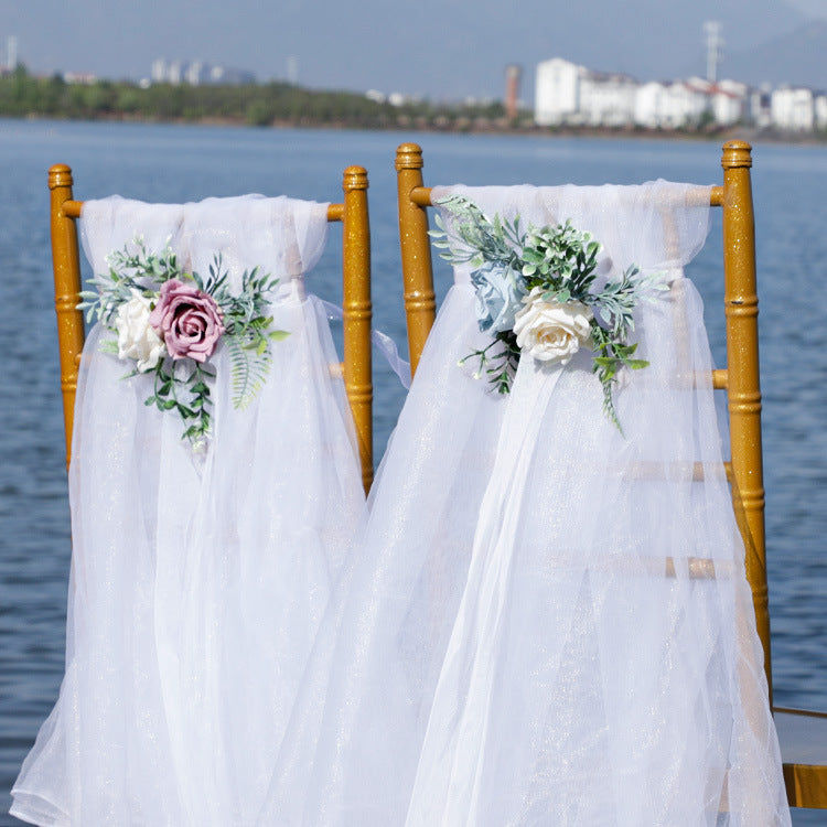 Outdoor Wedding Chair Back Rose and Table Corner Bouquet Artificial Flowers