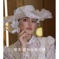 French Vintage Bridal Hat with Floral Details for Wedding Photography