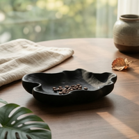 Carbonized Artisan-Crafted Wooden Tray Wabi-Sabi Wood Tray with Raised Sides Organic Shape Hand-Made for Home Decorators, Minimalists, Tabletop Decor, Tea Setups, Coffee Table