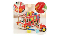 Multifunctional Wooden Bus Toy Educational Hammer and Peg Toy Sturdy Developmental for Preschoolers