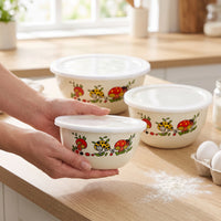Enamel Mixing Bowl Set with Stainless Steel Rim, Thickened Design, Various Patterns