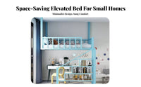 Metal Elevated Bed Bed Multi-Functional Design Suspended Elevated Bed Bed No Box Spring Needed Bedroom Furniture for Teens, Small Apartment, Dorm Room